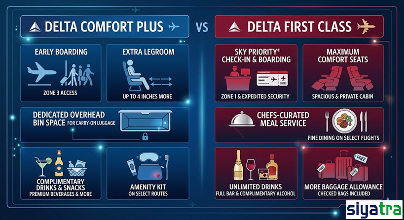 Rules for Choosing Between Cabins- Delta Comfort Plus vs First Class
