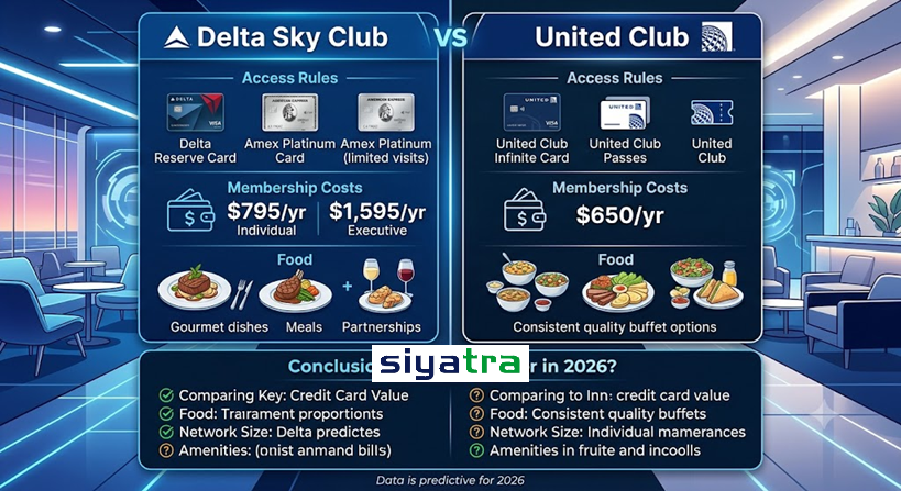 Delta Sky Club vs United Club (2026): Access Rules, Membership Costs & Food & Which Lounge Is Better? 108 Delta Sky Club vs United Club