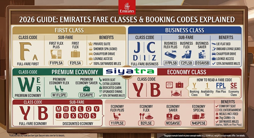 Emirates Airlines Fare Classes & Booking Codes Explained (2026): Economy, Business, First & Premium Economy Guide 105 Emirates Airlines Fare Classes
